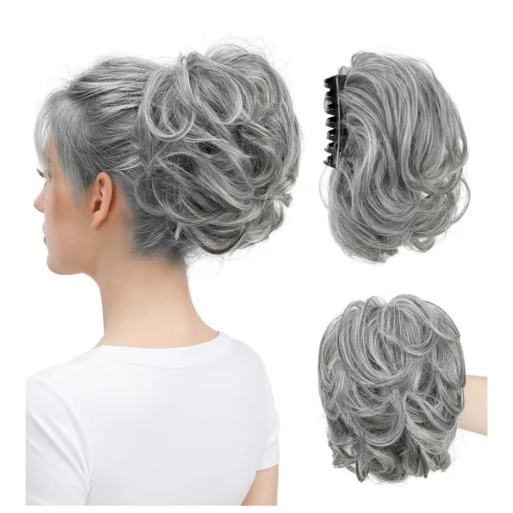 Youngways Claw Clip Short Curly Messy Bun Hairpiece Dark Grey P028 Synthetic